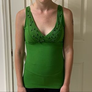 🌷3 for$20🌷Kenzie, US S, Green Beaded Floral V-Neck Adjustable Strap Camisole